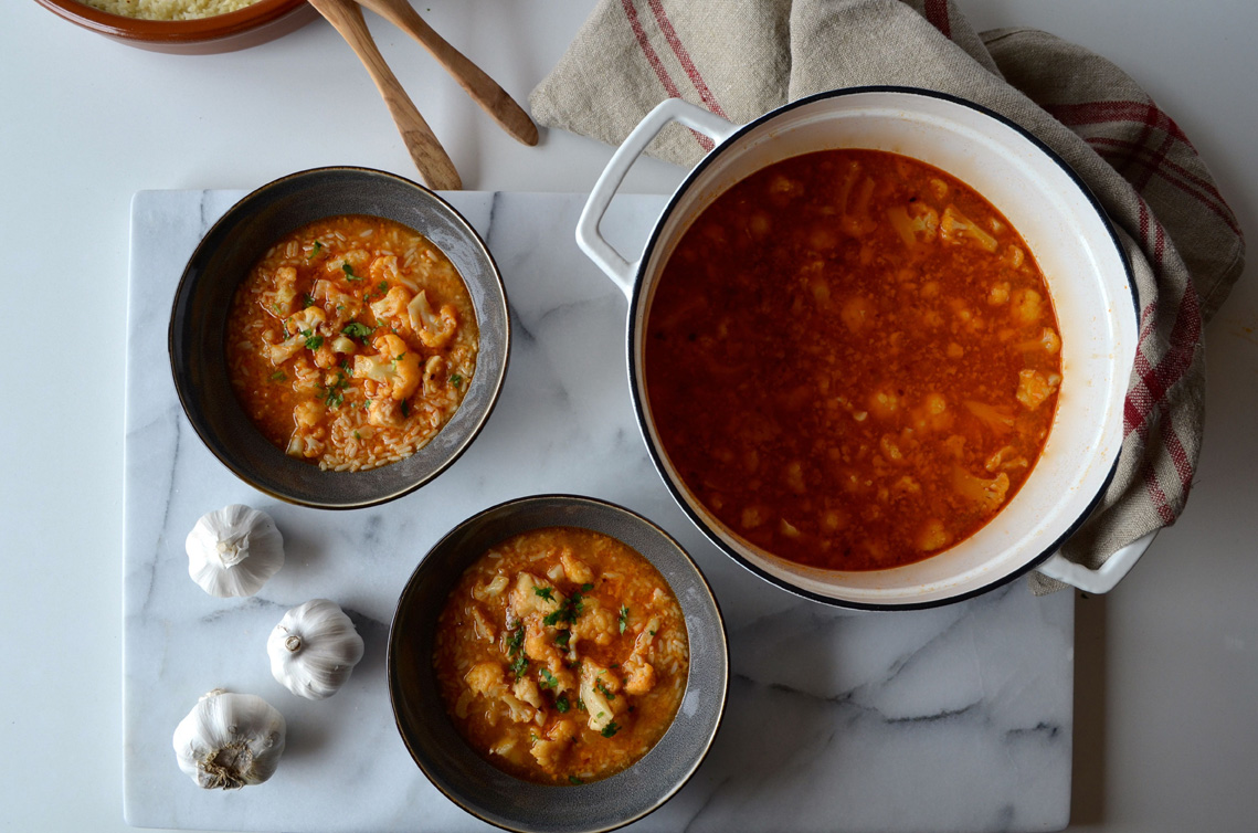 Cod+ Cauliflower soup with rice