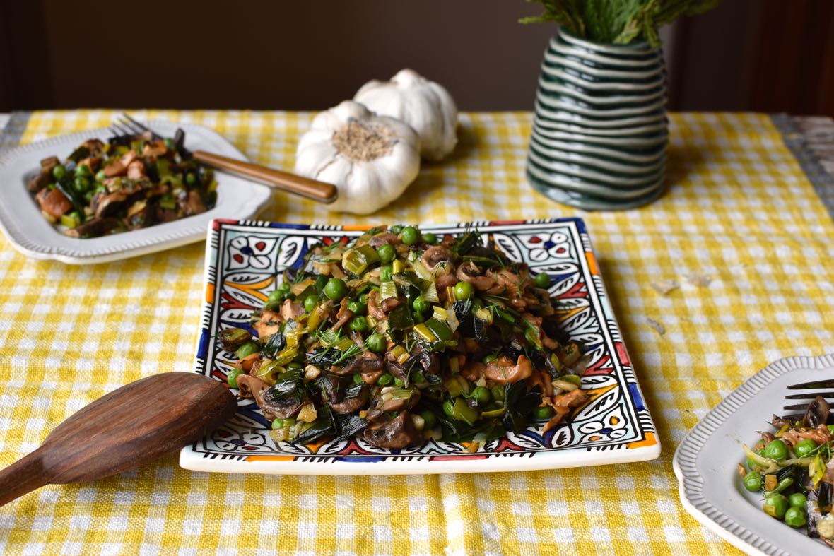 Mushrooms with leeks and peas, Mama Ía blog