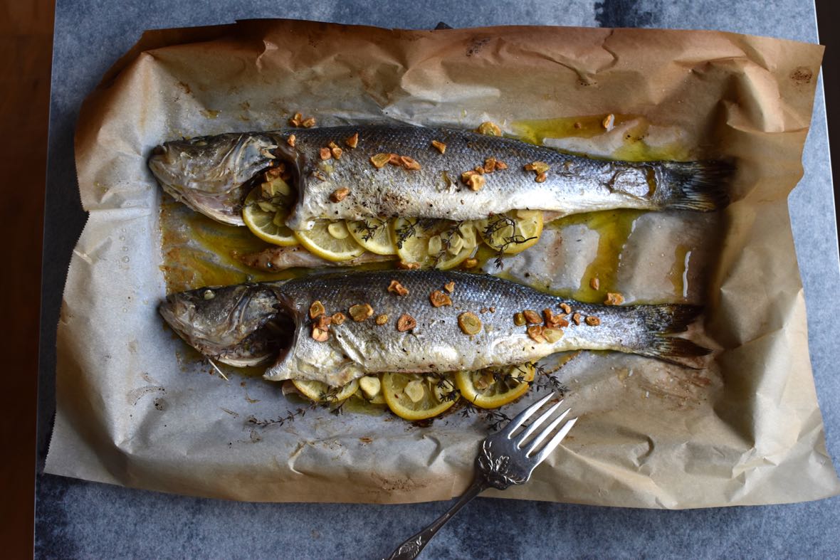 Whole baked branzino, Mama Ía blog